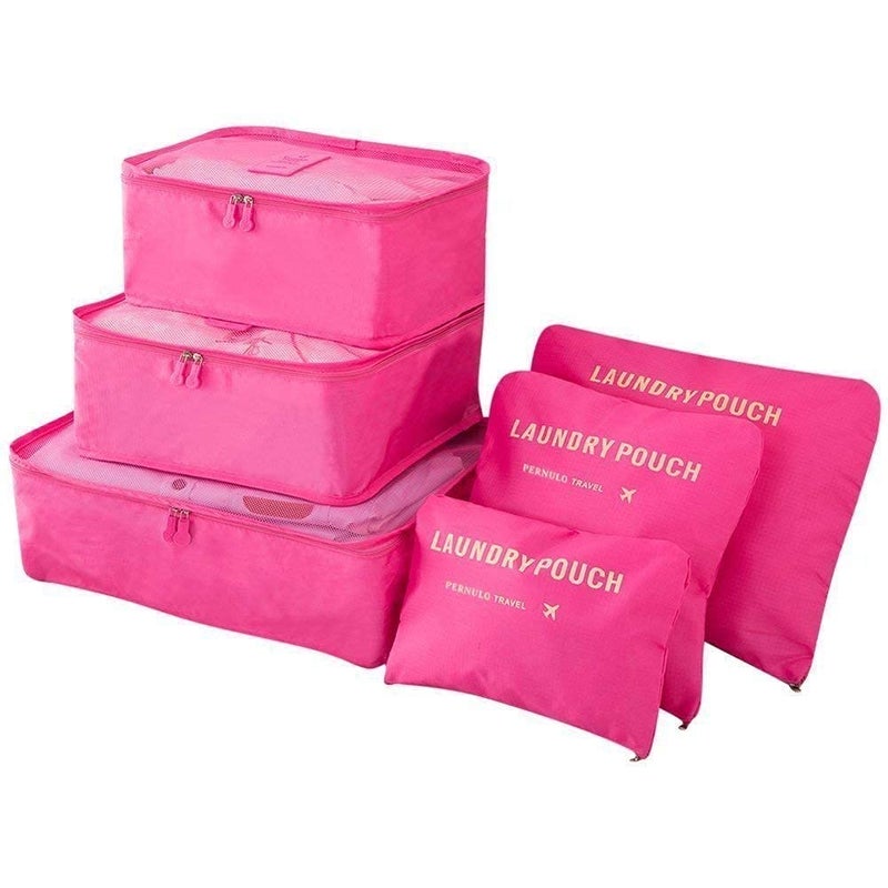 7 pc / 6 pc Travel Oraganizer Packing cubes kit, Sapace Saver Multi use Bag for Men and Women, Clothes packing cubes for travel, Cupboard Oraganizer cubes (6 POUCH-PINK)