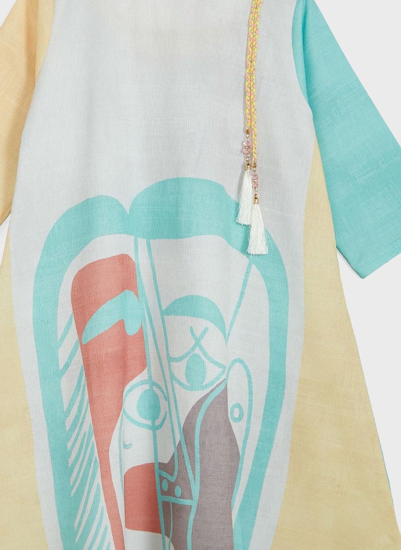 Thouq - Kids Printed Jalabiya - Image 1