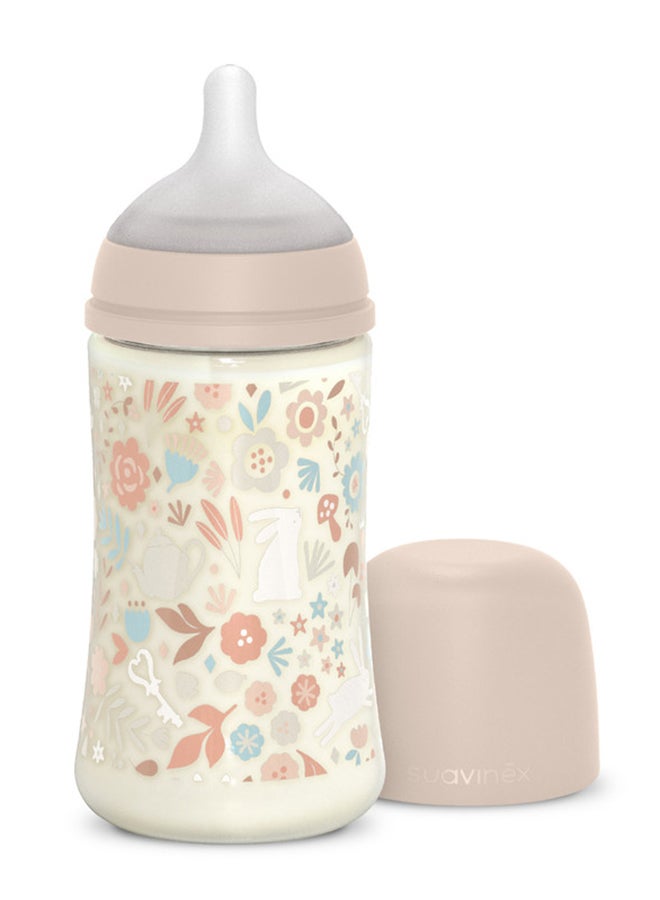 SUAVINEX زجاجة رضاعة للأطفال من بولياميد مع حلمة فسيولوجية بتدفق متوسط، تحاكي تجربة الرضاعة الطبيعية، 3+ أشهر 270 مل - وردي - Image 1