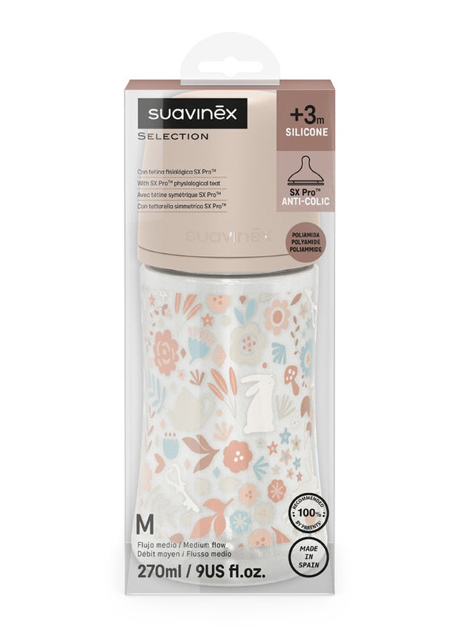 SUAVINEX زجاجة رضاعة للأطفال من بولياميد مع حلمة فسيولوجية بتدفق متوسط، تحاكي تجربة الرضاعة الطبيعية، 3+ أشهر 270 مل - وردي - Image 3