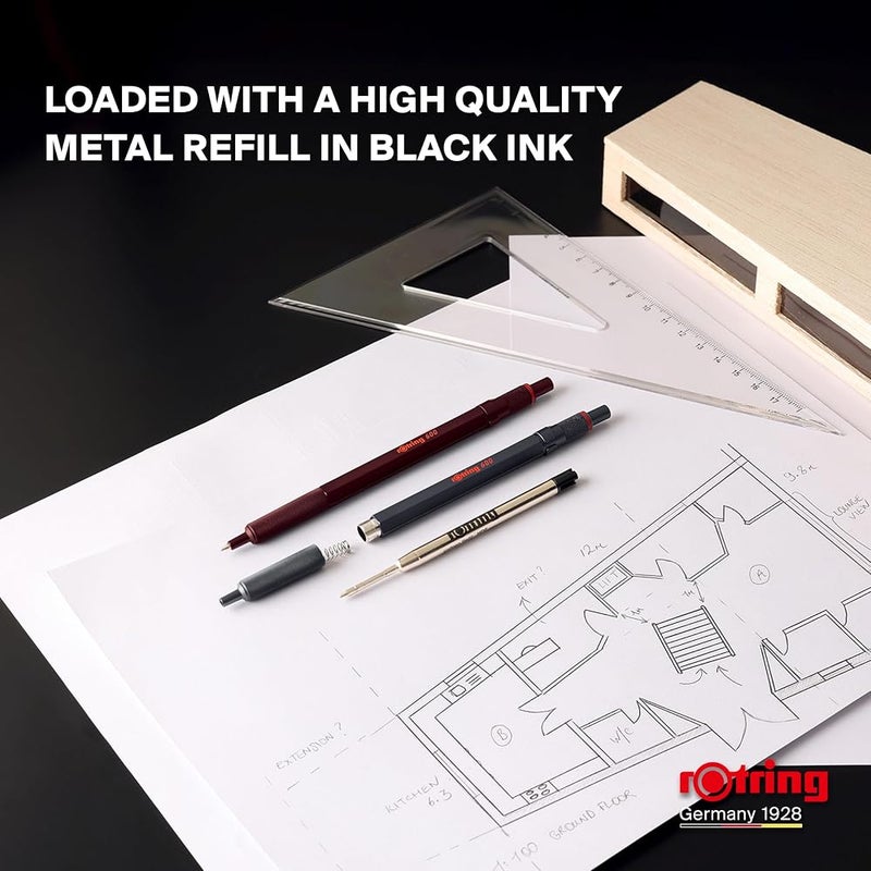 rOtring 600 Ballpoint Pens Medium Tip Black Ink Pen with Full Metal Barrel Stone Grey Non-Slip Knurled Grip Zone and Hex Shank Refillable - Image 5