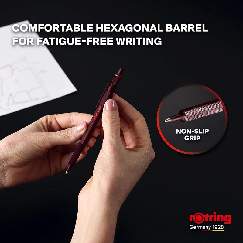 rOtring 600 Ballpoint Pens Medium Tip Black Ink Pen with Full Metal Barrel Stone Grey Non-Slip Knurled Grip Zone and Hex Shank Refillable - Image 4