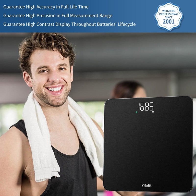 Vitafit Weight Scale, High Accuracy in 0.05kg by Our Professional Scale Factory Since 2001, ميزان جسم LED and Step On, 3*AAA Batteries Included, 182kg, Spray Silver Black - Image 2