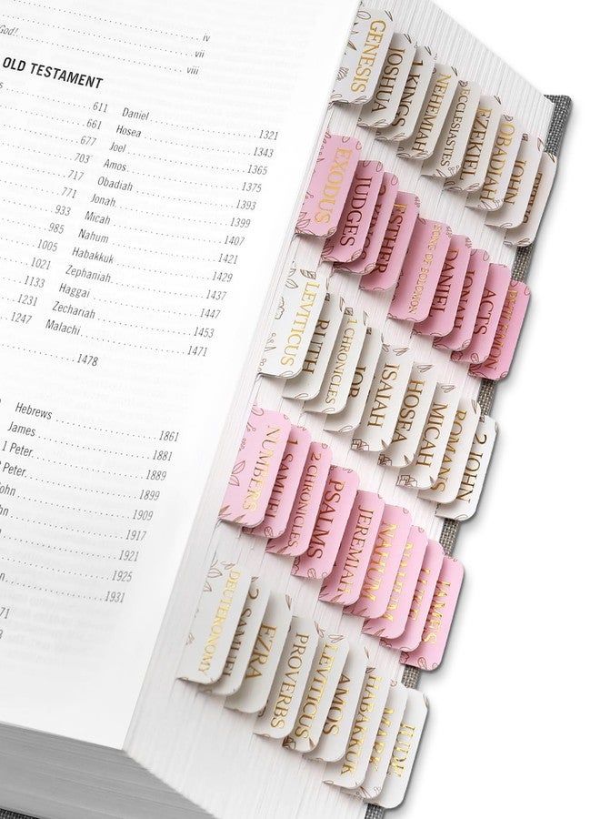 Taja Bible Tabs for Women & Men, Laminated Bible Tabs for Study Bible, Large Print Bible Tabs for Easy Navigation, Bible Index Tabs, 66 Tabs Old & New Testament, Extra 9 Blank Tabs - Sketch Floral - Image 1