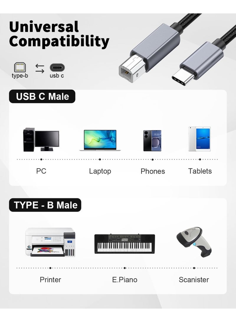 Chabeia 1.8M Type C Printer Cable USB C to USB B 2.0 Braided Printer Scanner Laptop Computer for Epson HP Brother Huawei Xiaomi - Image 4