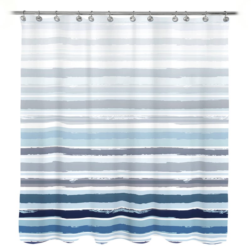 Sunlit Ombre Blue Textured Slubbed Fabric Shower Curtain  Blue and White Stripe Shower Curtains for Bathroom Decoration  Wave Striped Bathroom Curtains  71x71 - Image 1