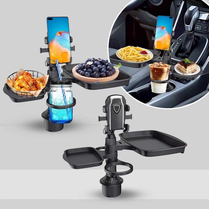 FEELING MALL Car Food Holder Tray,Car 4-in-1 Holder Expander - Adjustable Travel Food Table Tray, Multifunctional Car Holder Expander 360-degree Rotation for Travel Road Trip - Image 1