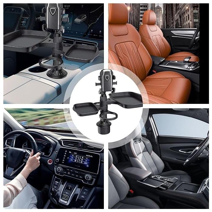FEELING MALL Car Food Holder Tray,Car 4-in-1 Holder Expander - Adjustable Travel Food Table Tray, Multifunctional Car Holder Expander 360-degree Rotation for Travel Road Trip - Image 2