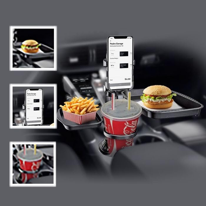 FEELING MALL Car Food Holder Tray,Car 4-in-1 Holder Expander - Adjustable Travel Food Table Tray, Multifunctional Car Holder Expander 360-degree Rotation for Travel Road Trip - Image 3