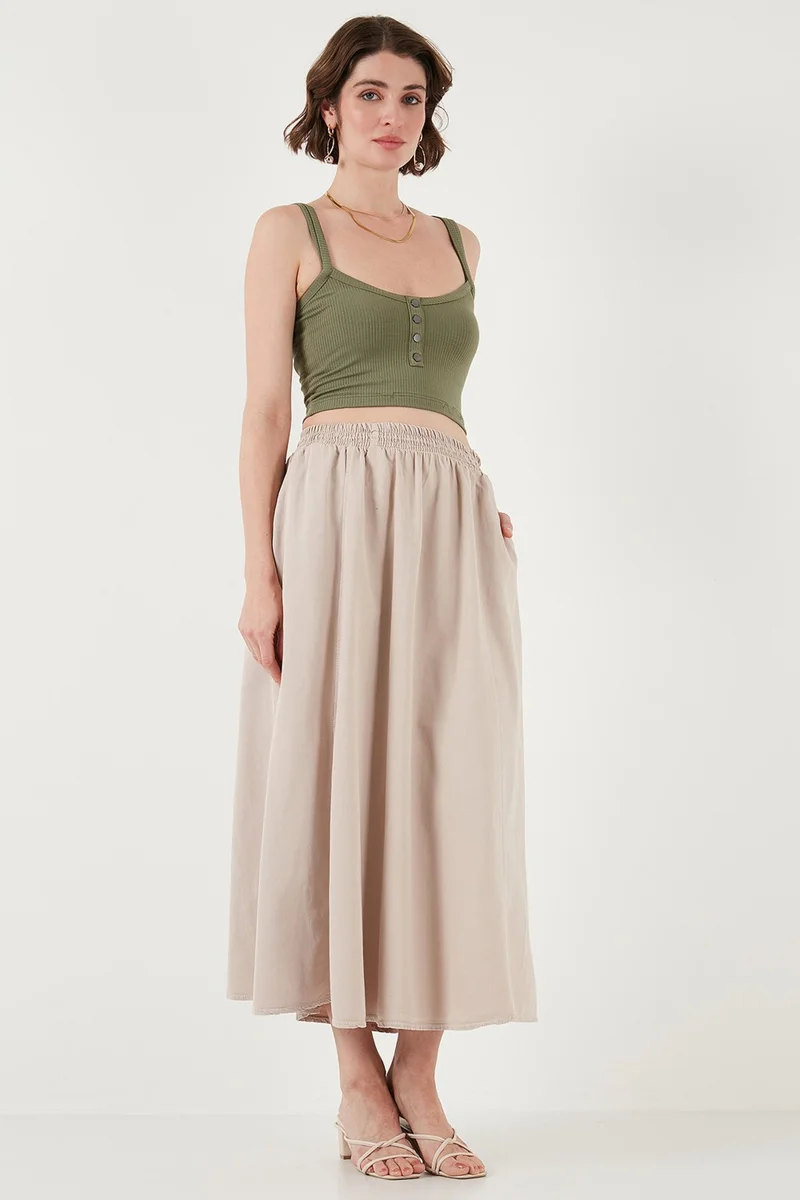 Lela Modest Cotton and Linen Blend High Waist Pocket Long Oversized Hijab Skirt Women's Skirt 668YP4443