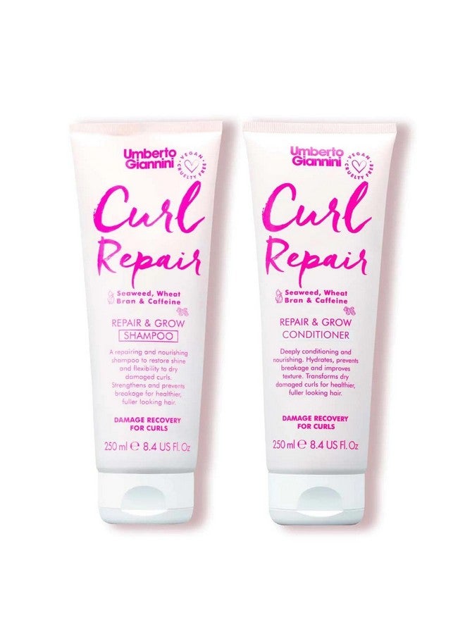 Umberto Giannini Curl Repair Shampoo + Conditioner Set, Vegan & Cruelty Free Repair & Growth Formula with Seaweed, Wheat Bran & Caffeine, 250 ml - Image 1