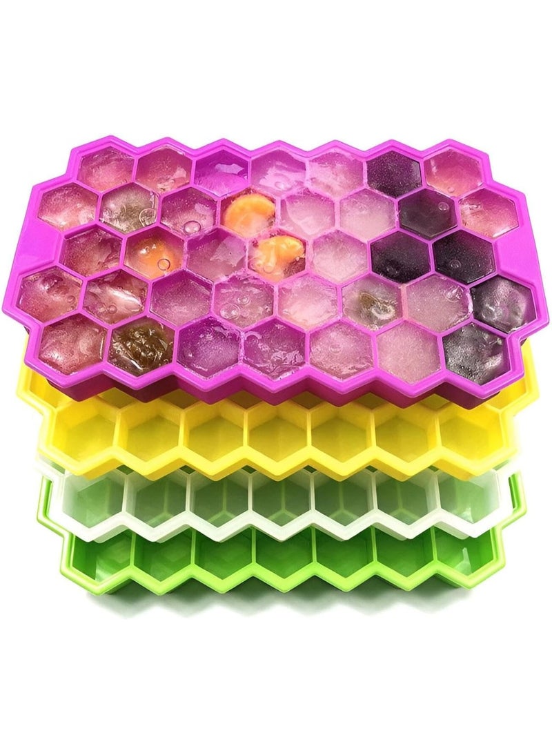 Silicone Ice Cube Tray with Lid - Flexible Honeycomb Shape Ice Mold, Easy to Unmold and Food Safe, Ideal for Drinks, Juices, Coffee and Cocktails - Non-Stick and Easy to Clean (3 Pieces - Multi-Color) - Image 2