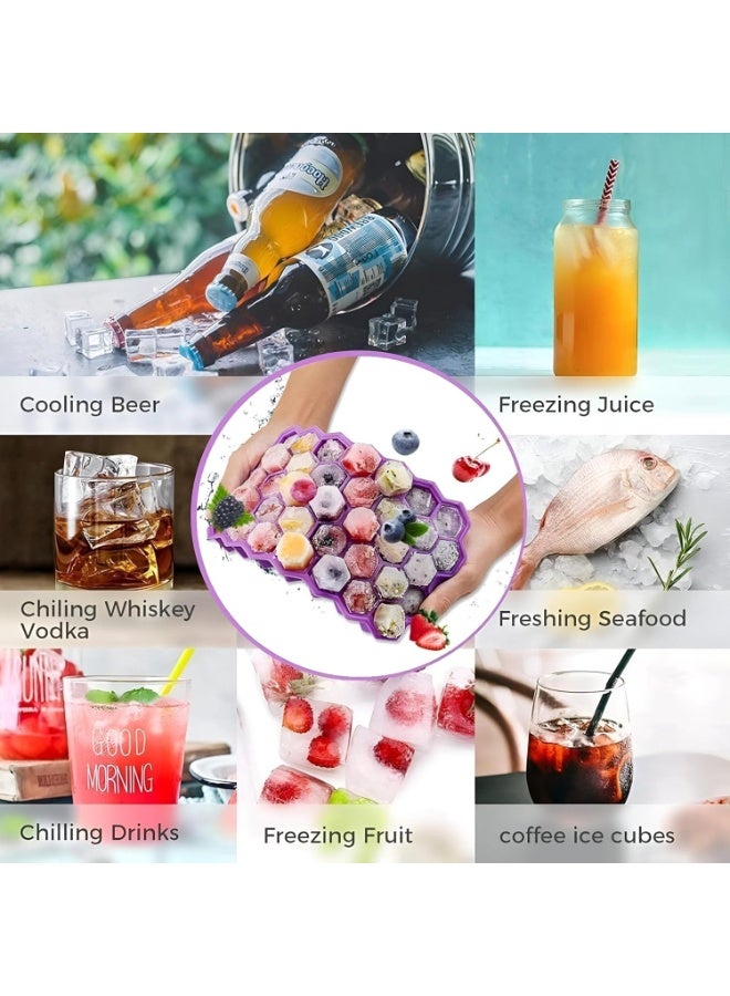 Silicone Ice Cube Tray with Lid - Flexible Honeycomb Shape Ice Mold, Easy to Unmold and Food Safe, Ideal for Drinks, Juices, Coffee and Cocktails - Non-Stick and Easy to Clean (3 Pieces - Multi-Color) - Image 5