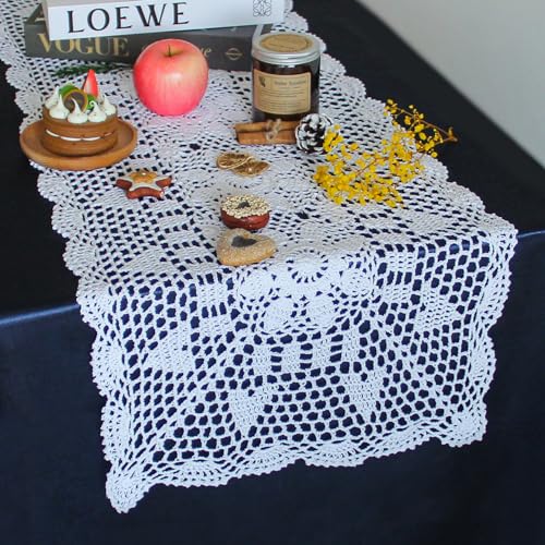 kilofly Handmade Crochet Lace Rectangular Table Runner 15 x 51 Inch, White - Image 2