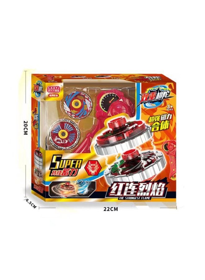 Double Super Tuo Second Generation Collision Burst Top Toy Super-variant Strong Magnetic Force Gyro-Color:Red Lotus Flame-Cool Box - Image 1