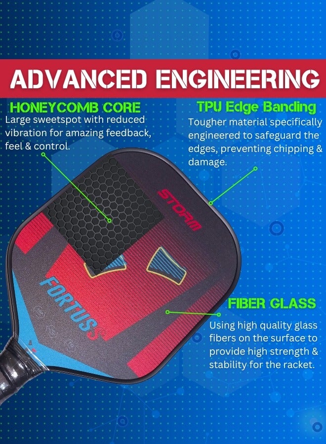 FORTUSS FORTUSS Pickleball Paddles Set of 2, Lightweight Fiberglass Surface, Polypropylene Honeycomb Core, Non-Slip Sweat-Absorbing Grip, Includes 4 Pickleballs, 4 Extra Grips & Portable Carry Bag - Ideal for All Skill Levels. - Image 2