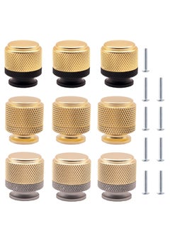 Generic 9pcs 1" Aluminum Knurled Cabinet Knobs - Gold & Grey Oxidized Finish, Diamond Decorative for Kitchen, Dressers & Furniture  - Image 1