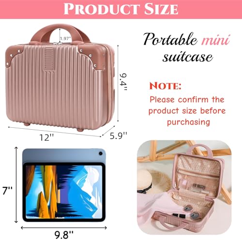 Acshio Hard Shell Cosmetic Travel Case, 12 Inch Mini Travel Hand Luggage with Elastic Band, Portable ABS Carrying Makeup Case Suitcase Train Cosmetic Bag for Travel, Camping, Business Trip - Image 2