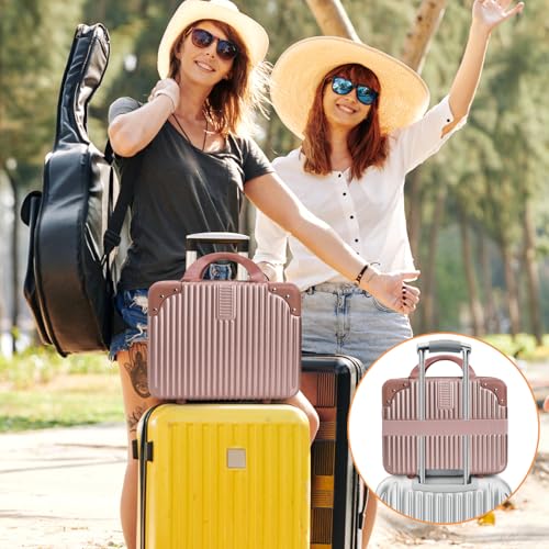 Acshio Hard Shell Cosmetic Travel Case, 12 Inch Mini Travel Hand Luggage with Elastic Band, Portable ABS Carrying Makeup Case Suitcase Train Cosmetic Bag for Travel, Camping, Business Trip - Image 5