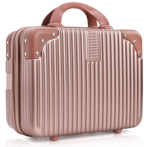 Acshio Hard Shell Cosmetic Travel Case, 12 Inch Mini Travel Hand Luggage with Elastic Band, Portable ABS Carrying Makeup Case Suitcase Train Cosmetic Bag for Travel, Camping, Business Trip - Image 1