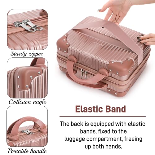 Acshio Hard Shell Cosmetic Travel Case, 12 Inch Mini Travel Hand Luggage with Elastic Band, Portable ABS Carrying Makeup Case Suitcase Train Cosmetic Bag for Travel, Camping, Business Trip - Image 3