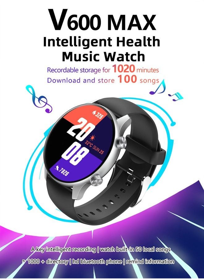 ULHYC - Smart Watch V600 Max Bluetooth Full Touch Screen Call Smartwatch with  ECG and Blood Oxygen Apps Black - Image 1