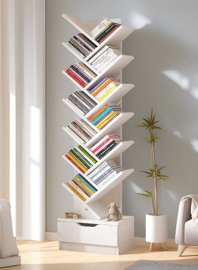 Tree-Shaped Wooden Bookshelf, Multi Tier Floor Standing Bookcase Storage Organizer Open Shelf Book Rack for Living Room Study Office Bedroom Decorative Wood Furniture for Books Kids Home Library Plants Small Decor - Image 4