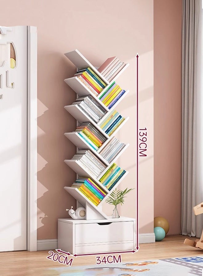 Tree-Shaped Wooden Bookshelf, Multi Tier Floor Standing Bookcase Storage Organizer Open Shelf Book Rack for Living Room Study Office Bedroom Decorative Wood Furniture for Books Kids Home Library Plants Small Decor - Image 1