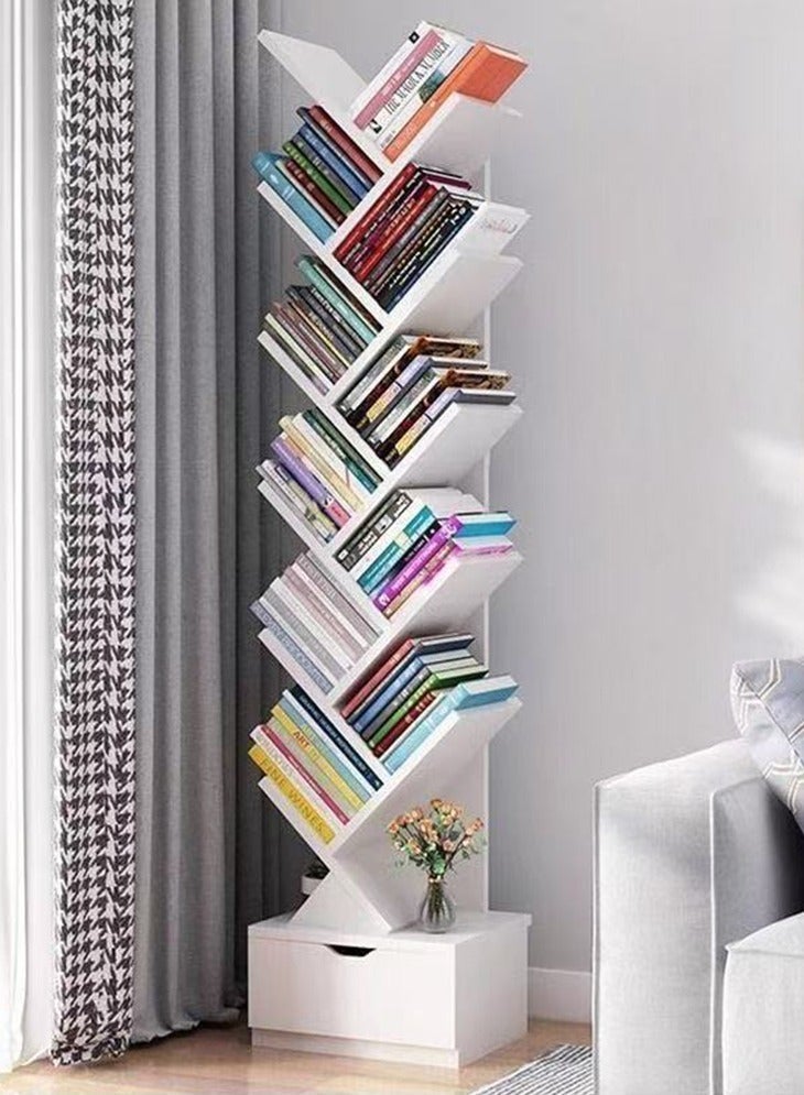 Tree-Shaped Wooden Bookshelf, Multi Tier Floor Standing Bookcase Storage Organizer Open Shelf Book Rack for Living Room Study Office Bedroom Decorative Wood Furniture for Books Kids Home Library Plants Small Decor - Image 2