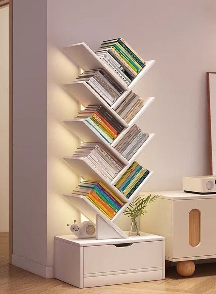 Tree-Shaped Wooden Bookshelf, Multi Tier Floor Standing Bookcase Storage Organizer Open Shelf Book Rack for Living Room Study Office Bedroom Decorative Wood Furniture for Books Kids Home Library Plants Small Decor - Image 3