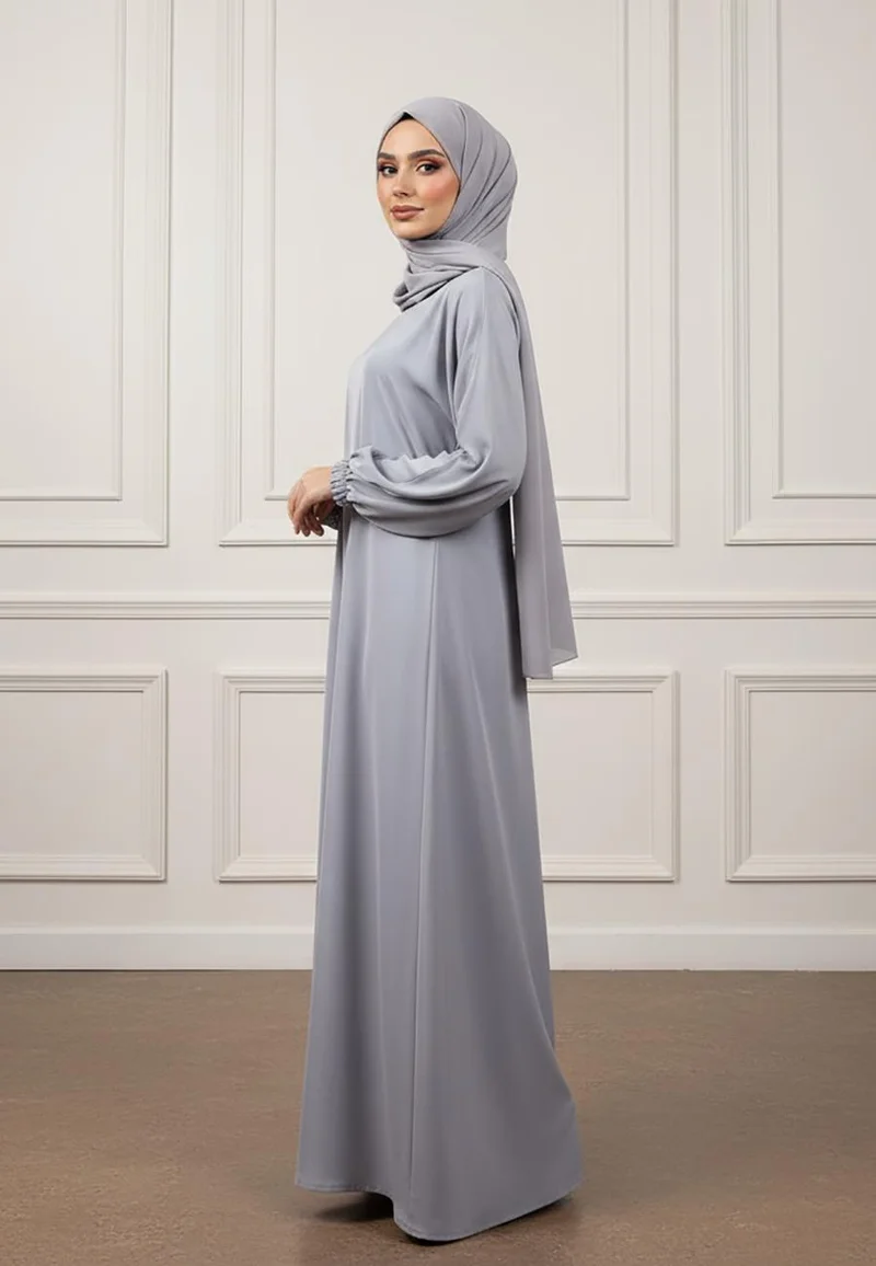نخبة Slate Gray Silk Abaya-887