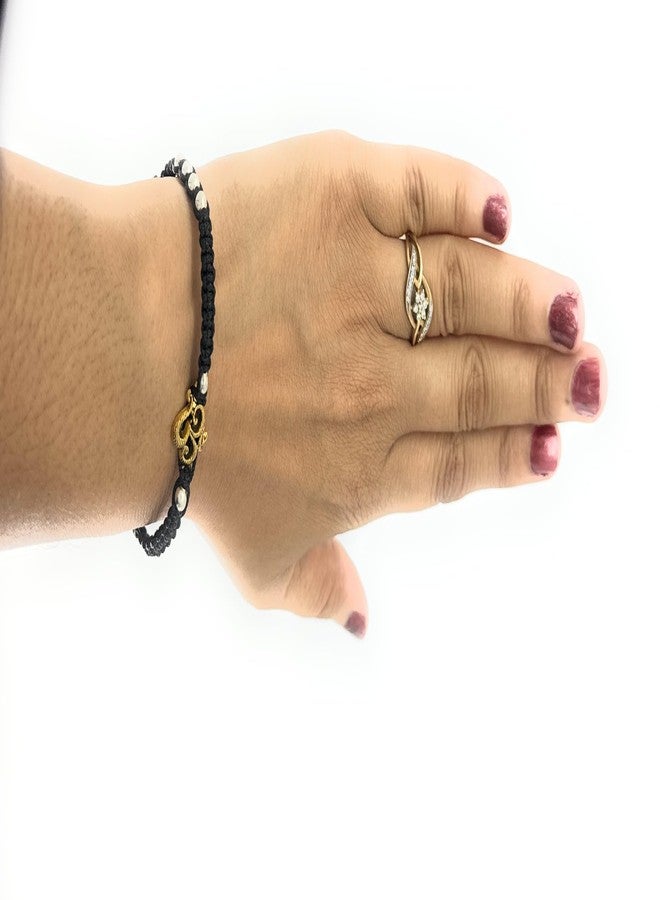 Jyokrish Handmade Adjustable Silk thread Gold Plated Om-2 Religious Symbol bracelet for |Men |Boys |Girls |Women | Free Size |Pack of 1 |Hand band |Lucky Charms (Black) - Image 2