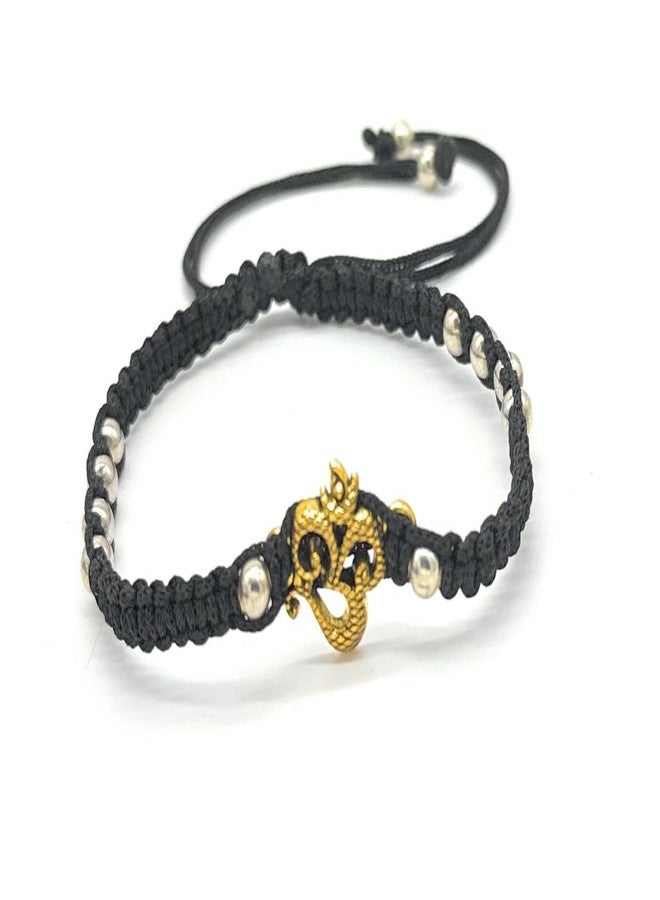 Jyokrish Handmade Adjustable Silk thread Gold Plated Om-2 Religious Symbol bracelet for |Men |Boys |Girls |Women | Free Size |Pack of 1 |Hand band |Lucky Charms (Black) - Image 3