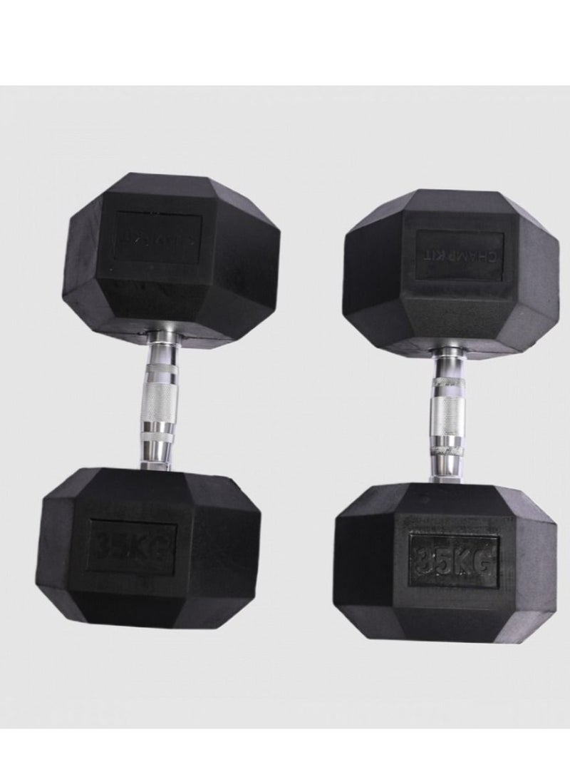 CHAMP KIT - CHAMPKIT Rubber Hex Dumbbells set of pairs , for Exercises, Strength training equipment and Home gym accessories,35KG - Image 1