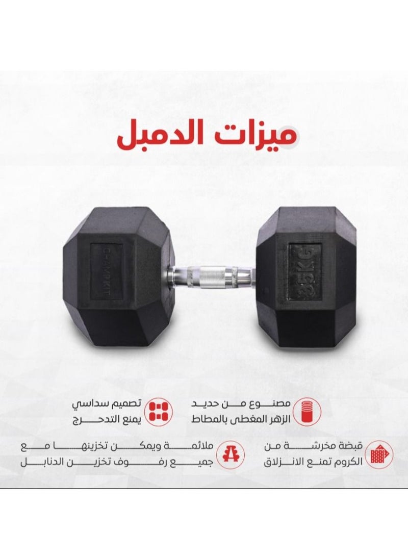 CHAMP KIT - CHAMPKIT Rubber Hex Dumbbells set of pairs , for Exercises, Strength training equipment and Home gym accessories,35KG - Image 1