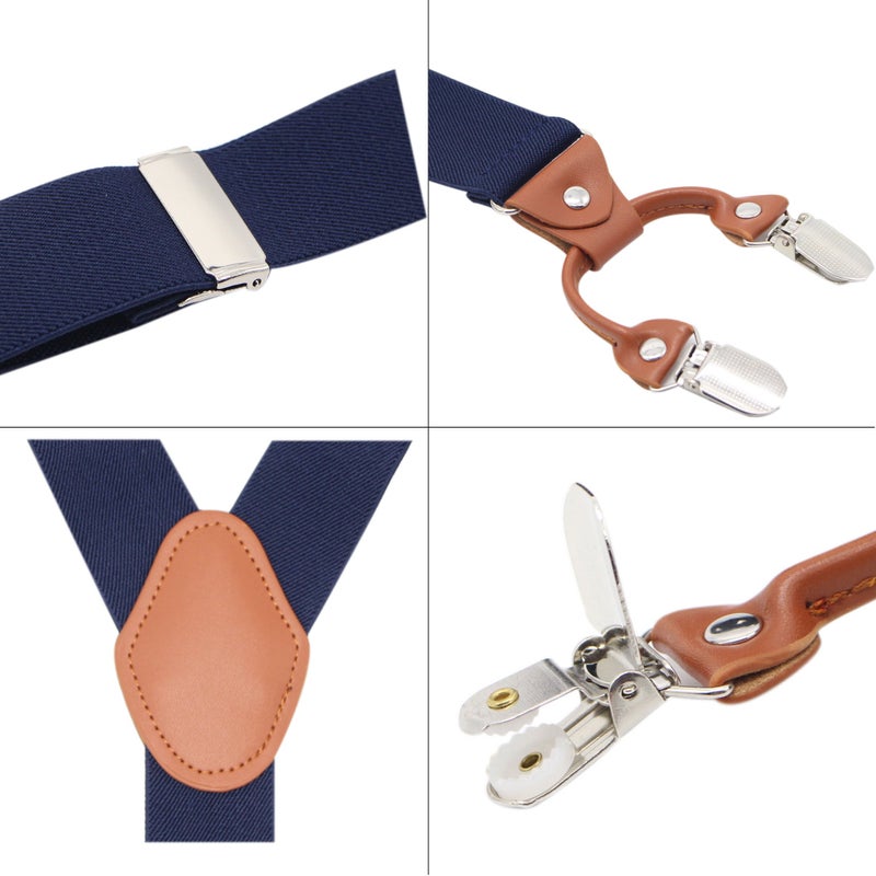 Bioterti Men's Y-Shaped Heavy Duty Suspenders - 6 Metal Clips, Elastic Straps (Navy) - Image 3