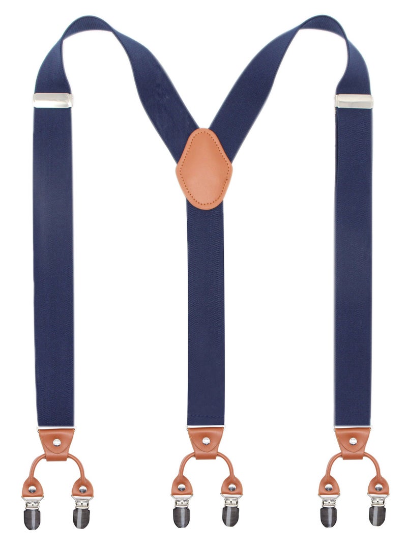 Bioterti Men's Y-Shaped Heavy Duty Suspenders - 6 Metal Clips, Elastic Straps (Navy) - Image 1