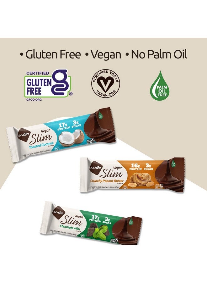 NuGo Slim Vegan Variety - Crunchy Peanut Butter 12 bars & Chocolate Mint 12 bars, Low Net Carb, Keto Friendly, 16-17g Plant Based Protein, Gluten Free, 24 count