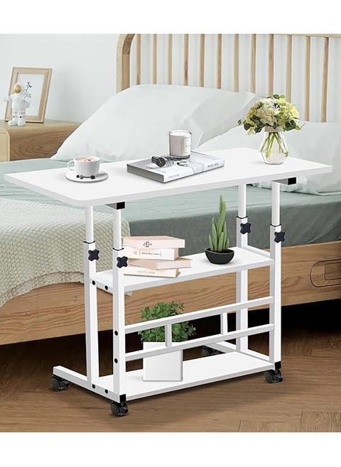 Standing Desk Adjustable Height Mobile Stand Up Desk with Wheels Portable Rolling Desk Small Computer Desk Portable Laptop Desk Standing Table Sit Stand Home Office Desks Rustic (White)