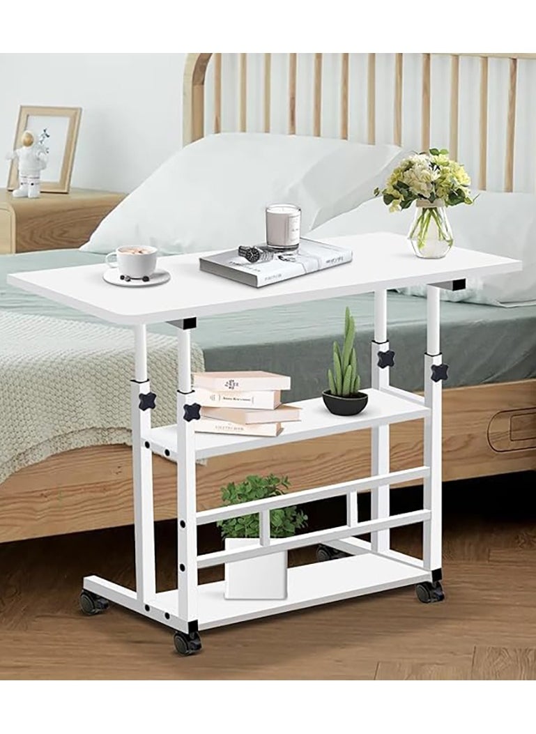 VUCATIN - Standing Desk Adjustable Height Mobile Stand Up Desk with Wheels Portable Rolling Desk Small Computer Desk Portable Laptop Desk Standing Table Sit Stand Home Office Desks Rustic (White) - Image 1