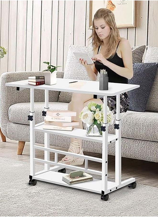 VUCATIN - Standing Desk Adjustable Height Mobile Stand Up Desk with Wheels Portable Rolling Desk Small Computer Desk Portable Laptop Desk Standing Table Sit Stand Home Office Desks Rustic (White) - Image 1