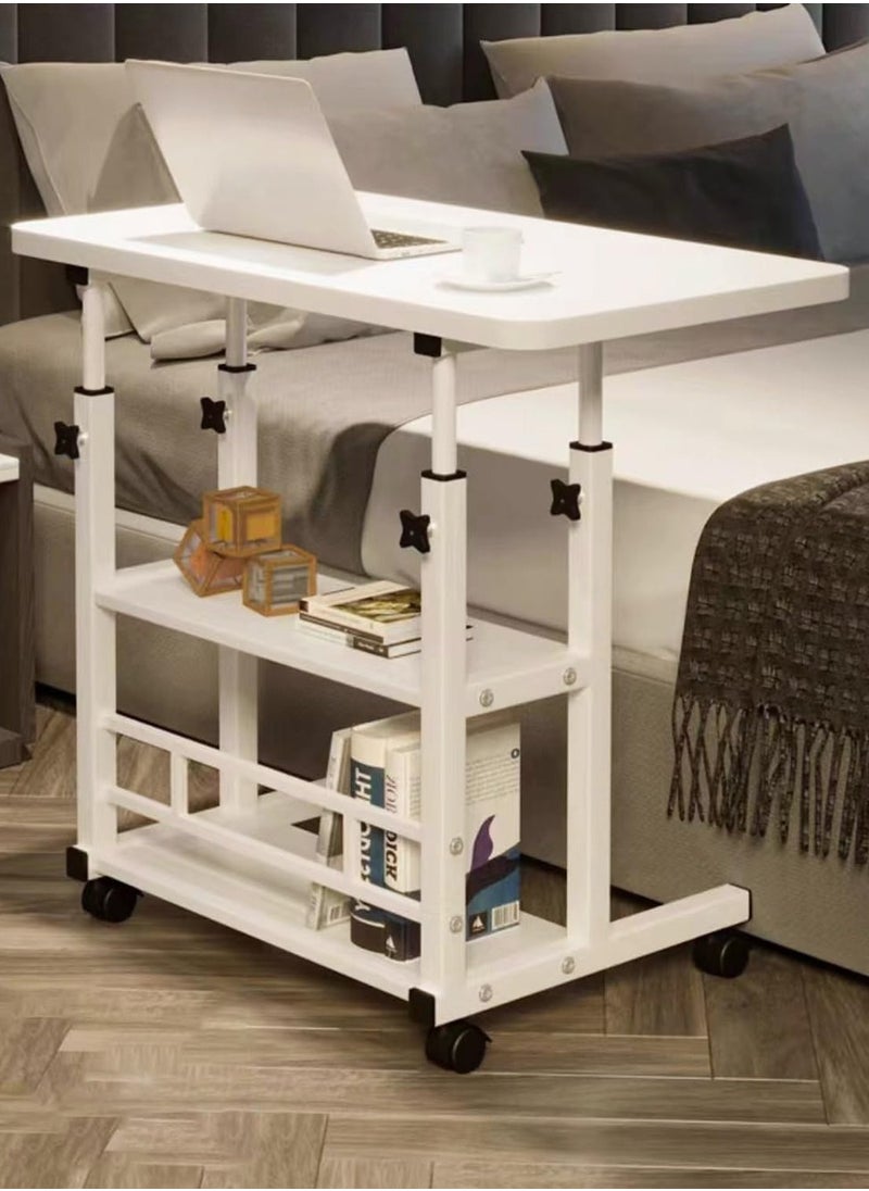 VUCATIN - Standing Desk Adjustable Height Mobile Stand Up Desk with Wheels Portable Rolling Desk Small Computer Desk Portable Laptop Desk Standing Table Sit Stand Home Office Desks Rustic (White) - Image 1