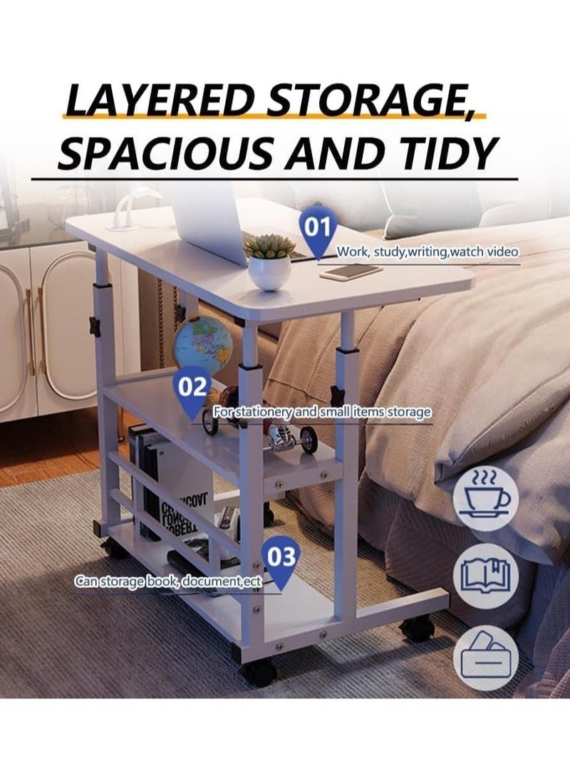 VUCATIN - Standing Desk Adjustable Height Mobile Stand Up Desk with Wheels Portable Rolling Desk Small Computer Desk Portable Laptop Desk Standing Table Sit Stand Home Office Desks Rustic (White) - Image 1