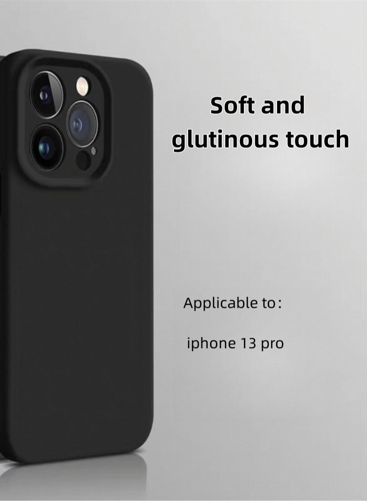 IPhone 13 Pro 6.1-inch liquid silicone rubber phone case, luxurious cover coating, silky soft touch, full body protection phone case, shockproof shell, with ultra-fine fiber lining (black)