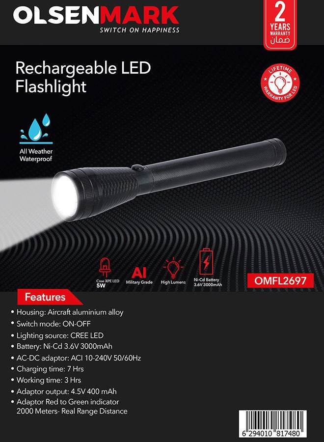 NIBEMINENT Rechargeable Waterproof CREE LED Handheld Flashlight Torch Black 2kg - Image 5