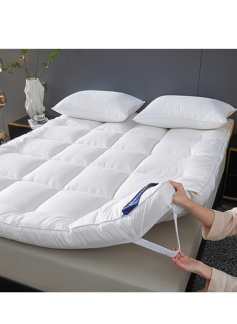 The Home Mart Home Mart Ultra-Plush Queen Size Mattress Topper (150x200 cm) – 600 GSM Extra Thick 100% Microfiber Fill, Firm Support, Super Soft Brushed Fabric, Deep Pocket Design with 4-Way Stretch Elastic Straps - Image 1