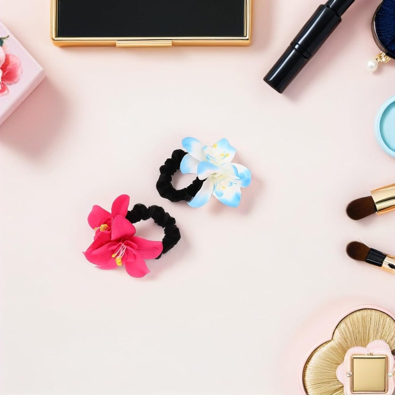 5pcs Stretchy Flower Hair Scrunchies Elastic Ponytail Holders Floral Hair Accessories for Women Bridal Beach Hairstyling - Image 5