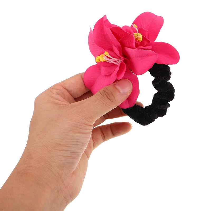 5pcs Stretchy Flower Hair Scrunchies Elastic Ponytail Holders Floral Hair Accessories for Women Bridal Beach Hairstyling - Image 4