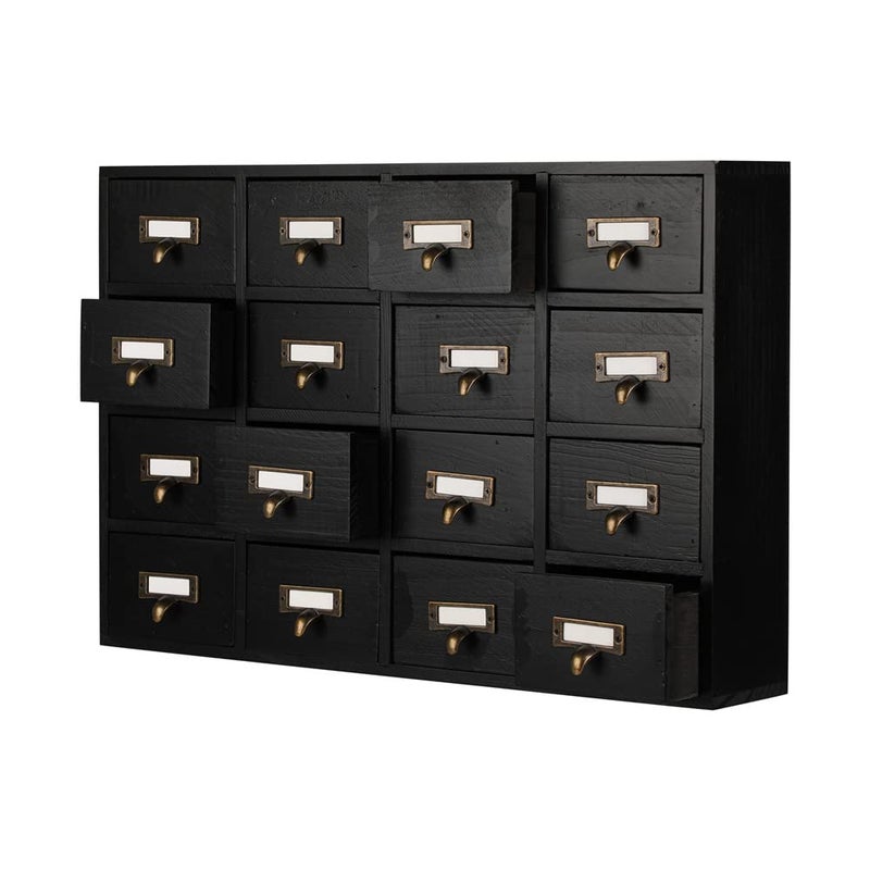 PACKGILO 16 Drawers Apothecary Cabinet with Drawers Tabletop Apothecary Chests and Cabinets Library Card Catalog Cabinet Herb Storage Box Wooden Desk Drawer Organizer Medicine Vintage Furniture(BLACK) - Image 1