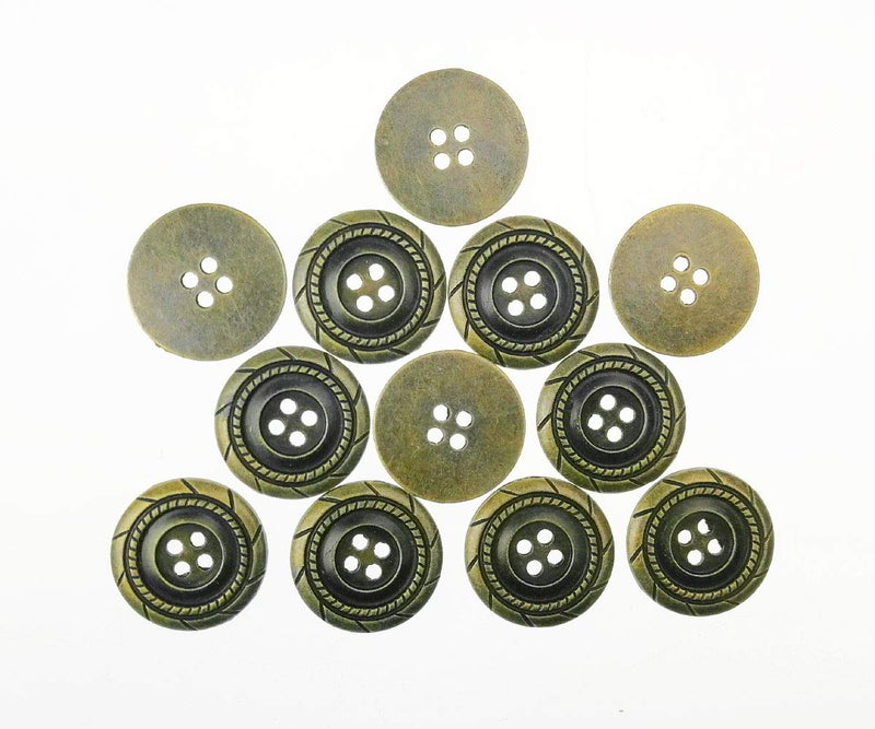 RECHERE 12 PCS Antique Braided Pattern Metal Flat Buttons 4-Hole Craft for DIYS Sewing Embellishment (Antique Bronze,21mm) - Image 1